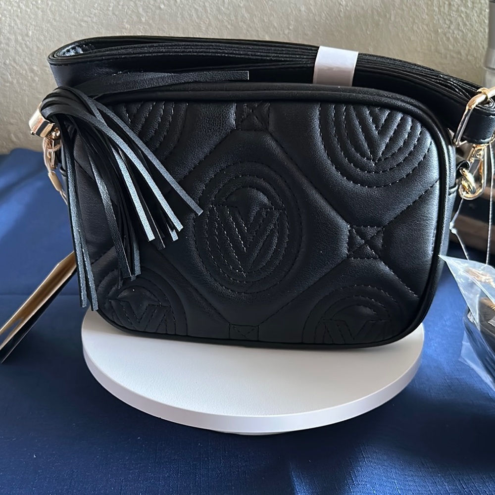 Valentino Orlandi Black Quilted Crossbody Bag with Silver Hardware